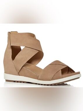 Eileen Fisher Viv Tan Crisscross Wedge Nubuck Leather Sandal size 10